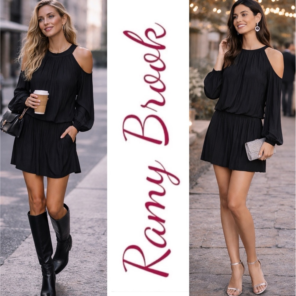 RAMY BROOK Lauren Black Smocked Cold Shoulder Mini Dress Romantic Whimsygoth XS